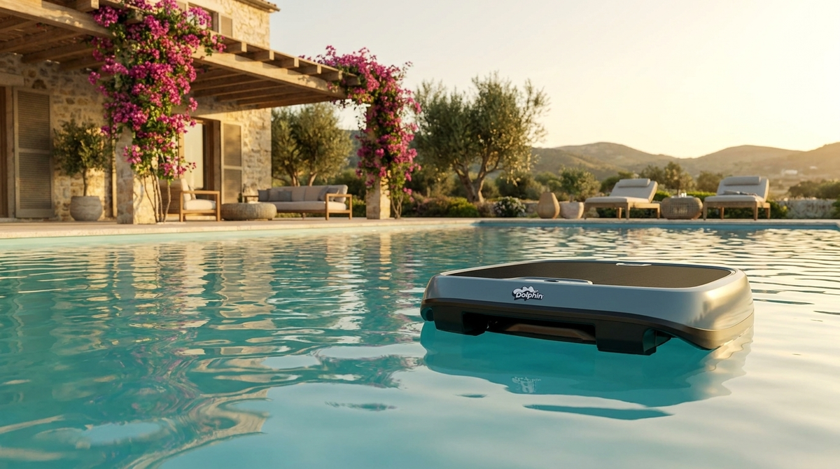 Dolphin Skimmi 300 - Robot Piscina Pulitore Superficie fino a 20 Mt - APP FULL - Bluetooth - Sensori Intelligenti - Alimentato ad Energia Solare - NOVITA'