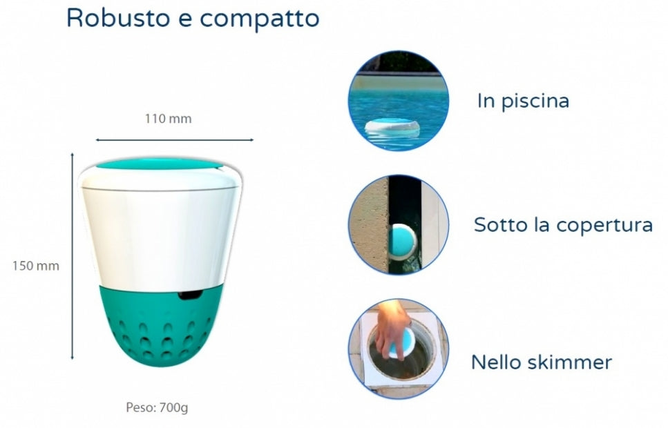 Isolotto Tecnologico Ondilo ICO - Rilevatore Parametri Ph + Cloro + Sale + Bromo + Temperatura Acqua Piscina Tramite Bluetooth & WiFi
