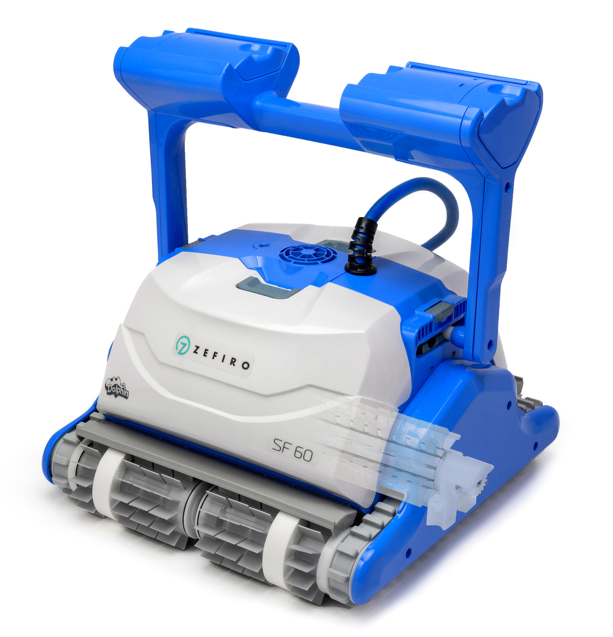 Robot piscina Dolphin ZEFIRO SF60i, design blu e bianco, adatto per piscine fino a 15 metri.
