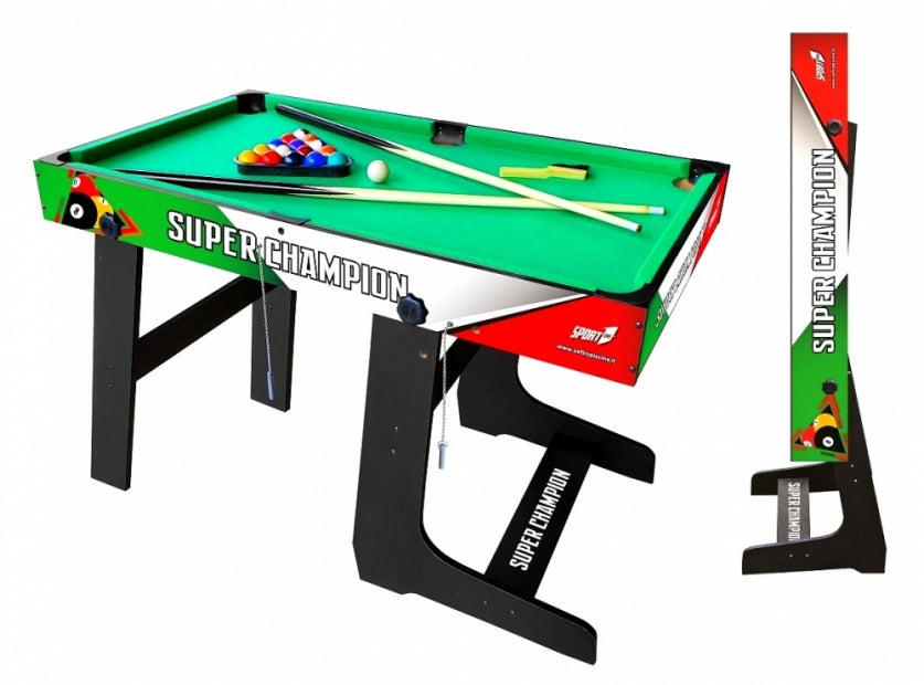 Tavolo da Biliardo Sport One Super Champion Italy Verticale Salvaspazio - Cm. 122 X 61 X 76 con Tutti gli Accessori - SPECIAL EDITION