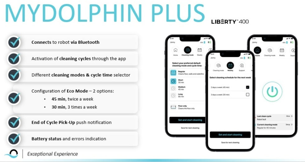 Dolphin Liberty 400i Eco Cordless Bluetooth MyDolphin APP - Robot Pulitore a Batteria al Litio per Piscina fino a 10 Mt - FONDO + PARETI + LINEA - NOVITA