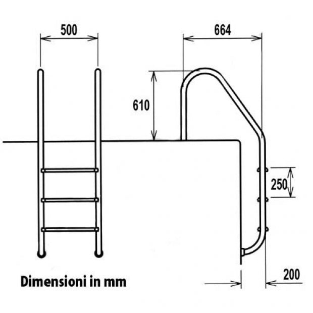 Scaletta di Risalita Modello Trianon per Piscina con Skimmer in Acciaio Inox AISI 304 - 4 Scalini