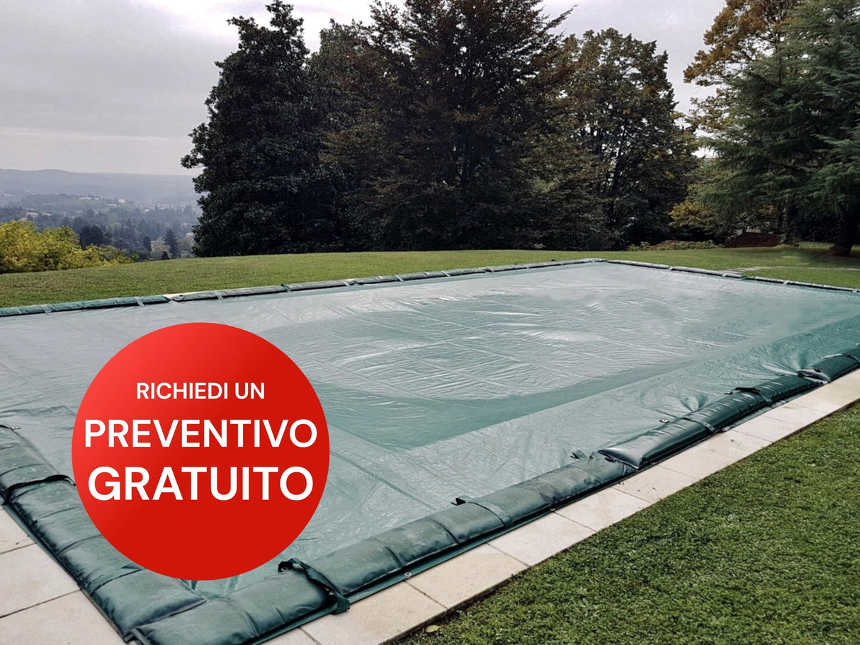RICHIEDI PREVENTIVO Telo Copertura Invernale per Piscina con Tubolari Perimetrali & Asole + BORDATURA con RISVOLTO & DOPPIA CUCITURA - Made in Italy - 235 gr/mq