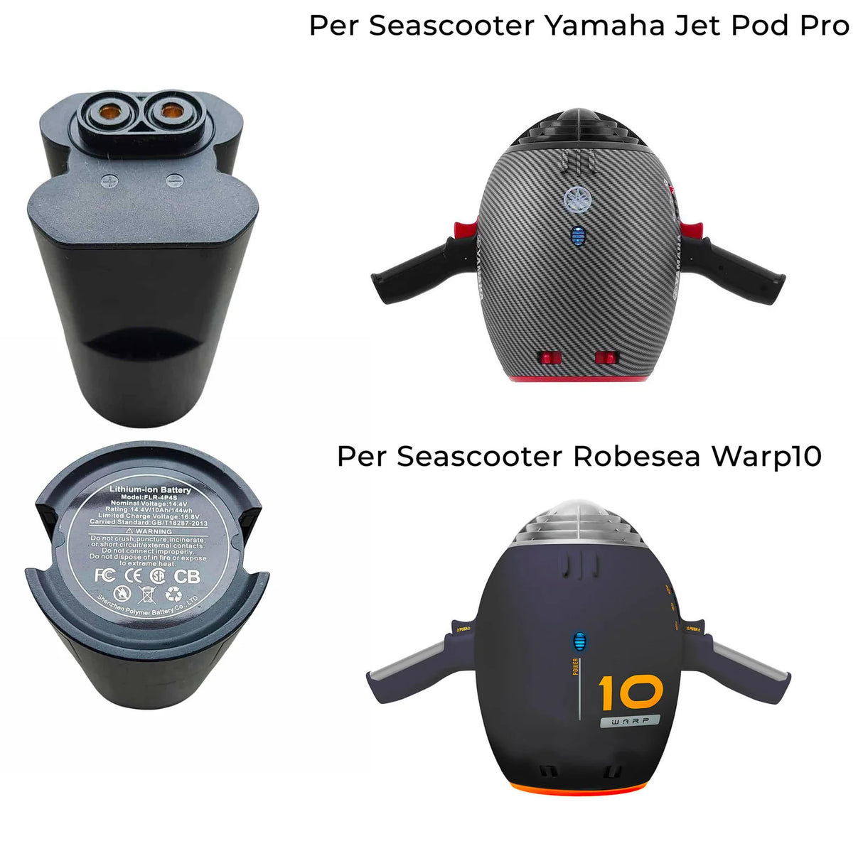 Batteria al litio per Seascooter Yamaha Jet Pod Pro e Robosea Warp 10, 14,8V 10AH.