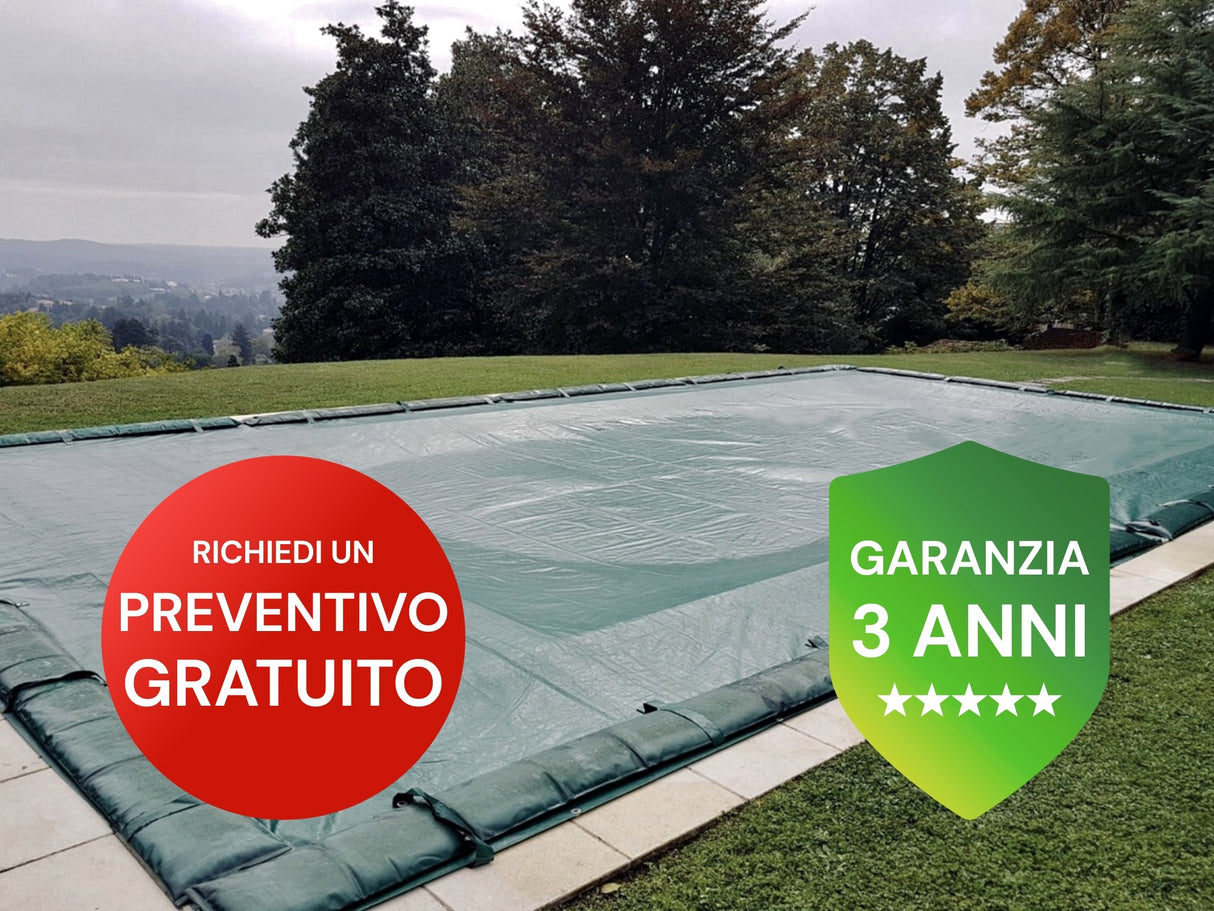 RICHIEDI PREVENTIVO Telo di Copertura Invernale per Piscina con Tubolari Perimetrali & Asole + BORDATURA con RISVOLTO & DOPPIA CUCITURA - Made in Italy - 450 gr/mq - GARANZIA 3 ANNI