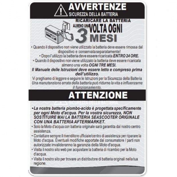 Batteria Seascooter Yamaha RDS250 / 280 & 300 - 12V / 12ah