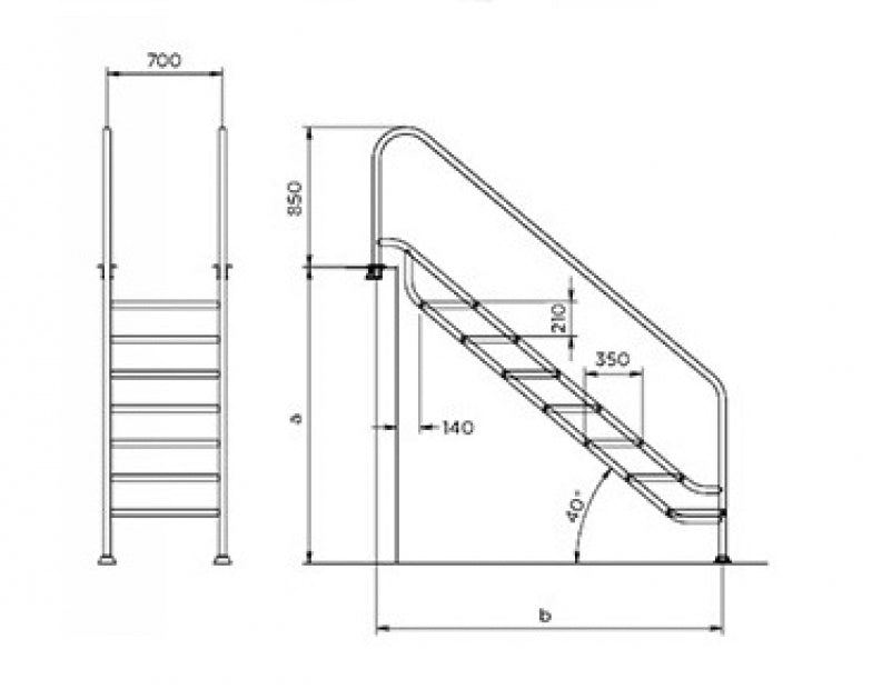 Scaletta Piscina con Accesso Facilitato per Diversamente Abili in Acciaio Inox AISI 316 - Profondità Cm 135 a 159 - Compatibile con Elettrolisi al Sale
