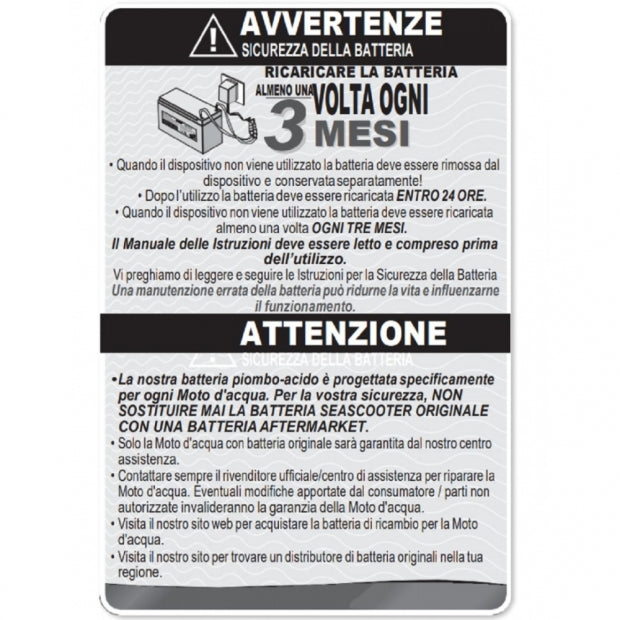 Batteria Seascooter Yamaha RDS200 - 12V / 7,5ah