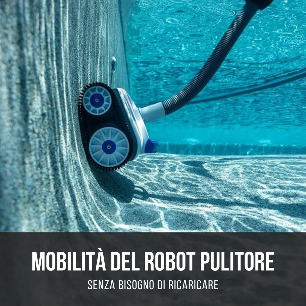 Robot piscina Hayward TracVac pulisce parete sommersa con tubo idraulico collegato.