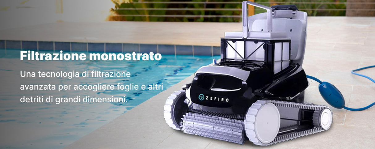 Dolphin My Zefiro Plus Digital, robot piscina su bordo, cavo blu collegato.