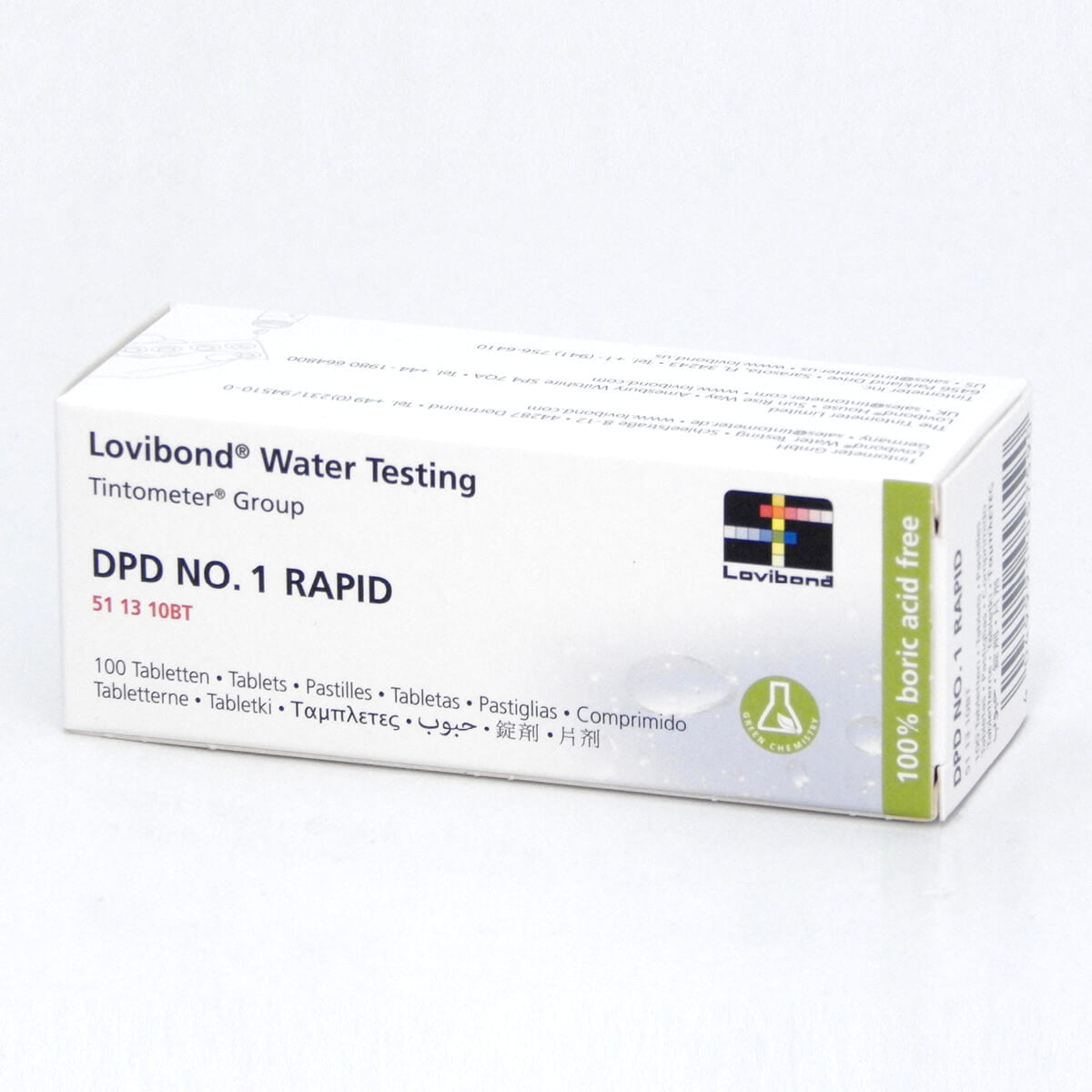 Scatola di pastiglie DPD1 RAPID Lovibond per misurazione cloro libero, test manuali.