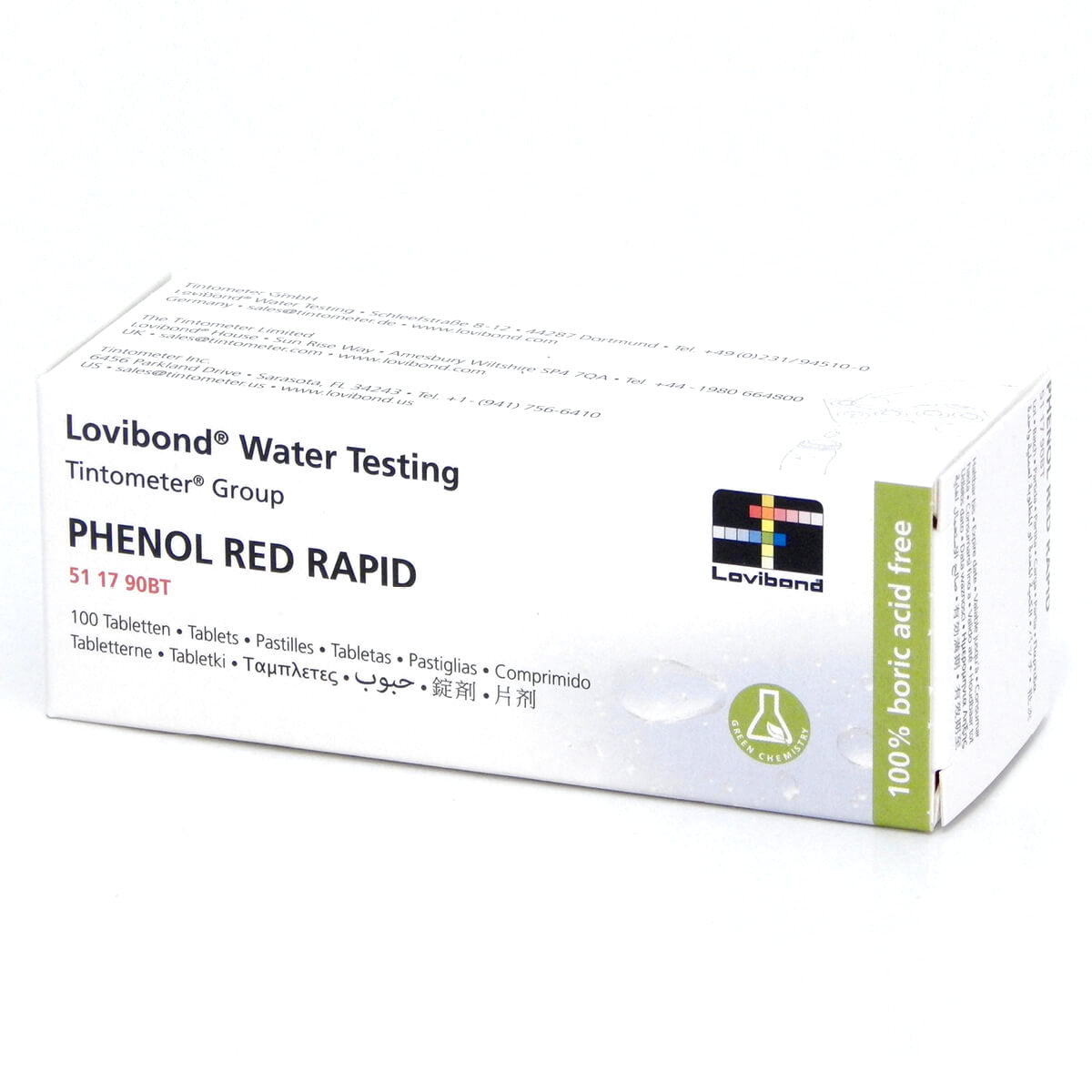 Confezione di pastiglie reagenti Lovibond PHENOL RED RAPID per misurazione del pH, 100 unità.