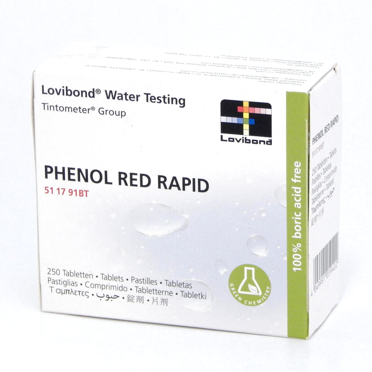 Confezione di 250 pastiglie reagenti PH RED PHENOL RAPID per misurazione manuale del pH.