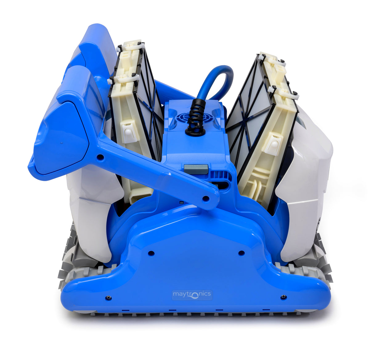 Robot piscina Dolphin ZEFIRO SF50, colore blu, con coperchi aperti, adatto a piscine fino a 15 metri.