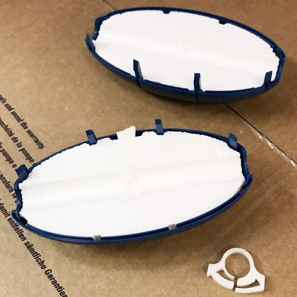 Boa cavo galleggiante per robot piscina Dolphin, parte in plastica bianca e blu su sfondo di cartone.