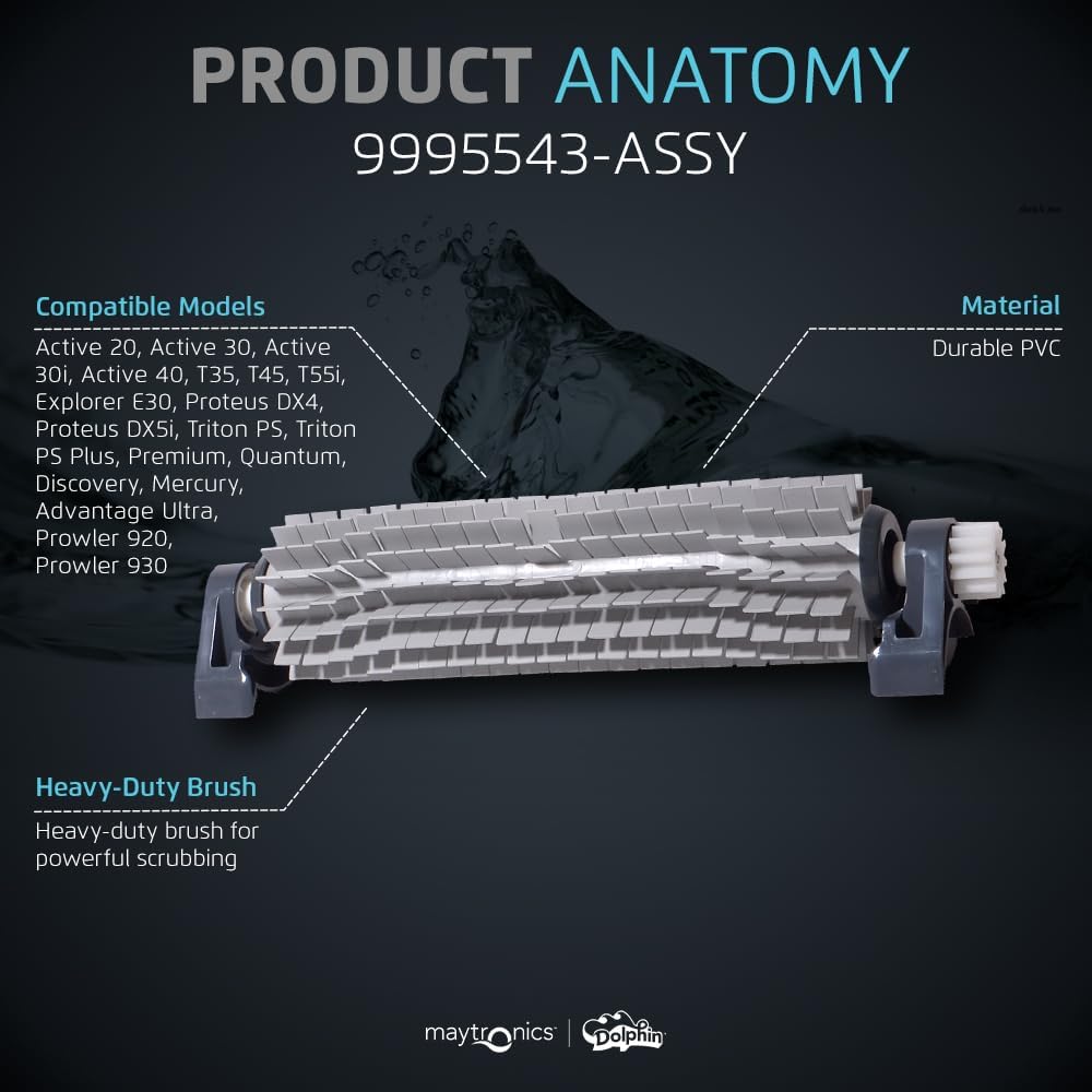 Spazzola anteriore attiva per robot piscina Maytronics, modello 9995543-ASSY, in PVC resistente.