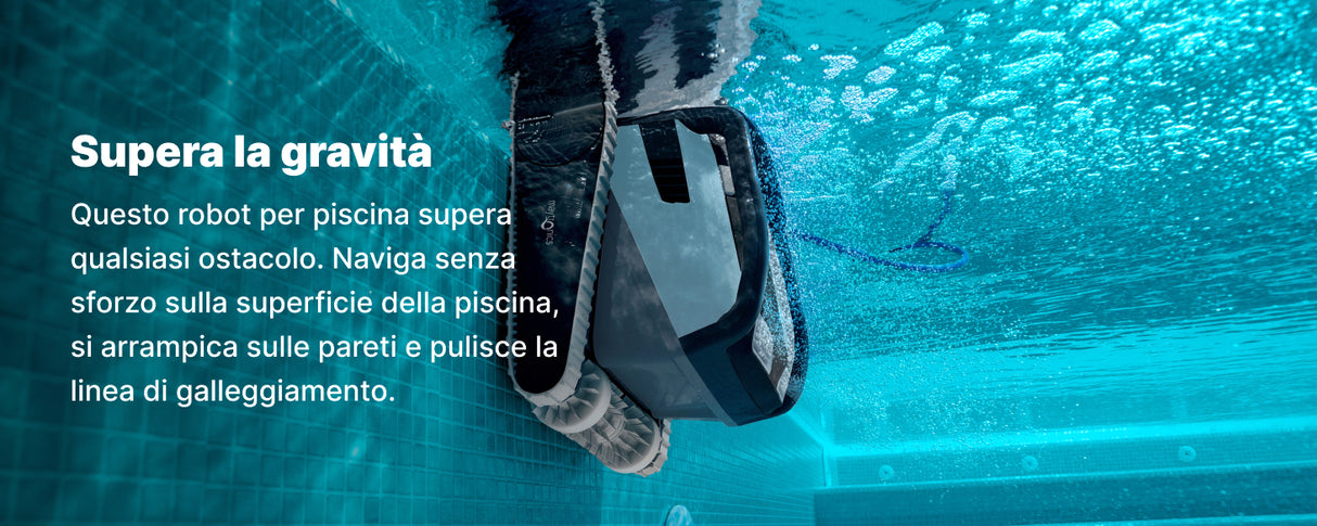 Robot piscina Dolphin Poolstyle 60i in immersione, pulisce parete piscina con bolle d'acqua visibili.