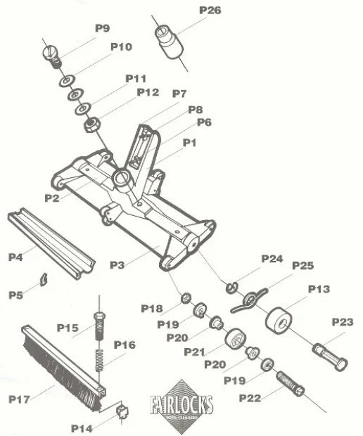 Diagramma esploso dell'aspirafango Fairlocks con allette esterne di ricambio evidenziate.