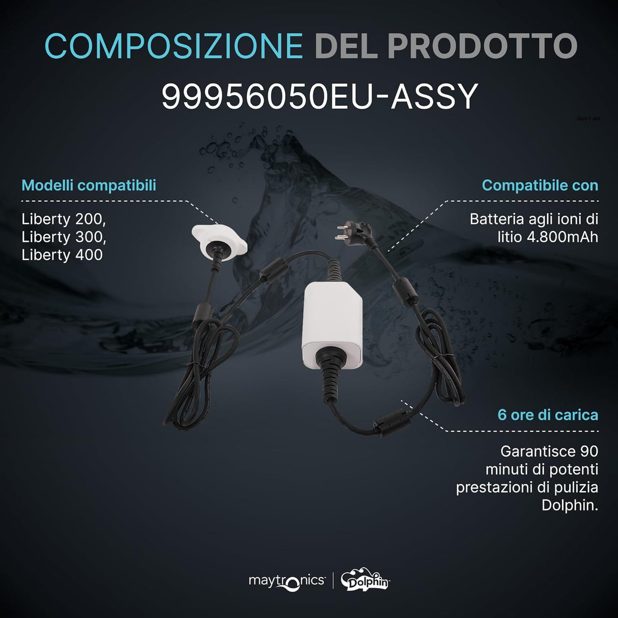 Caricabatterie per Robot Pulitore Piscina Maytronics Dolphin Liberty 200 - 300 & 400