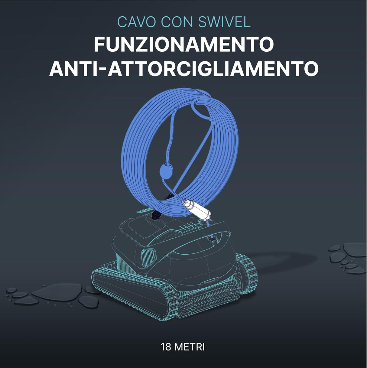Cavo galleggiante 18m con swivel, anti-attorcigliamento, per robot piscina Dolphin Z3i e modelli compatibili.