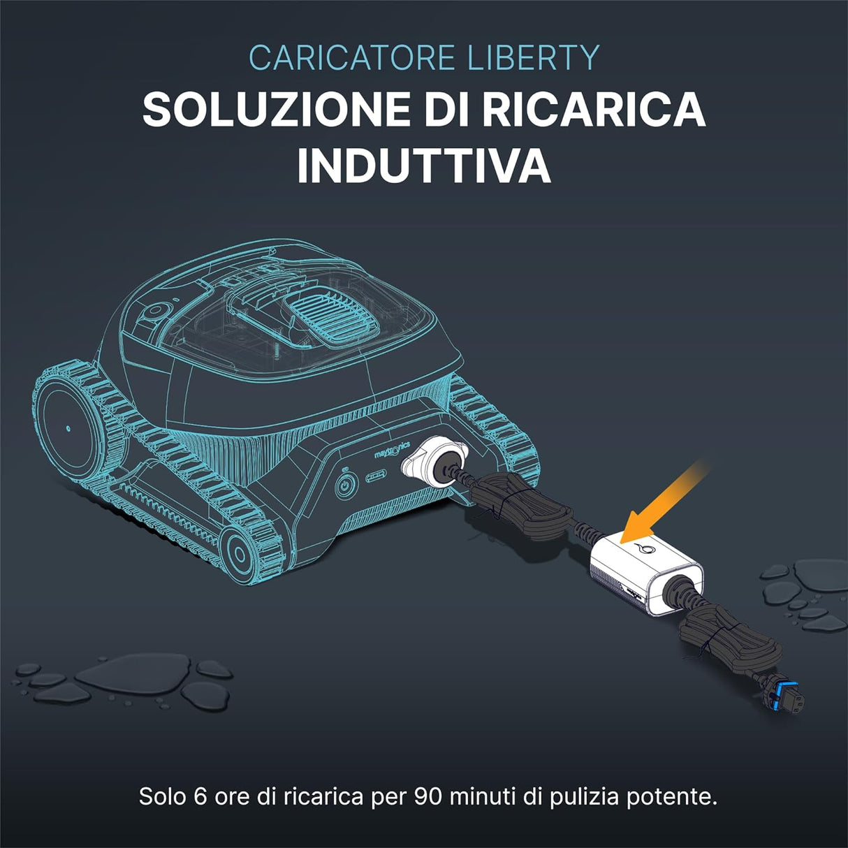 Caricabatterie induttivo per robot piscina Dolphin Liberty 200-400, connessione illustrata.