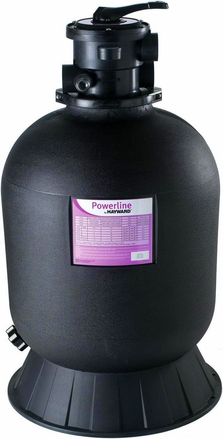 Filtro a sabbia Hayward PowerLine nero con valvola superiore a 6 vie per piscine da 10/14 m3/h.