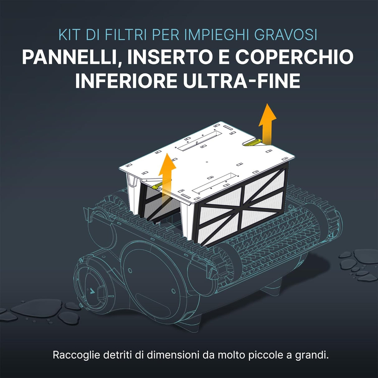 Supporto con 4 cartucce filtranti da 50 micron per robot Dolphin Master M4-M5, Wave 30, Apogon CC.