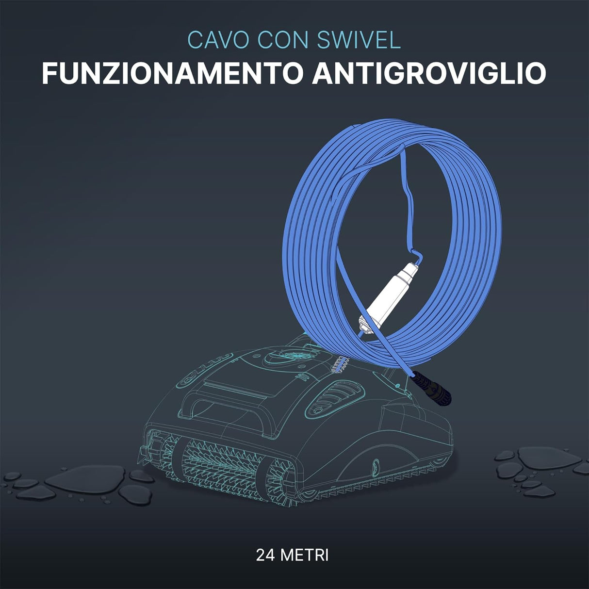 Cavo galleggiante blu con swivel per robot piscina Maytronics Dolphin, lunghezza 18 metri.