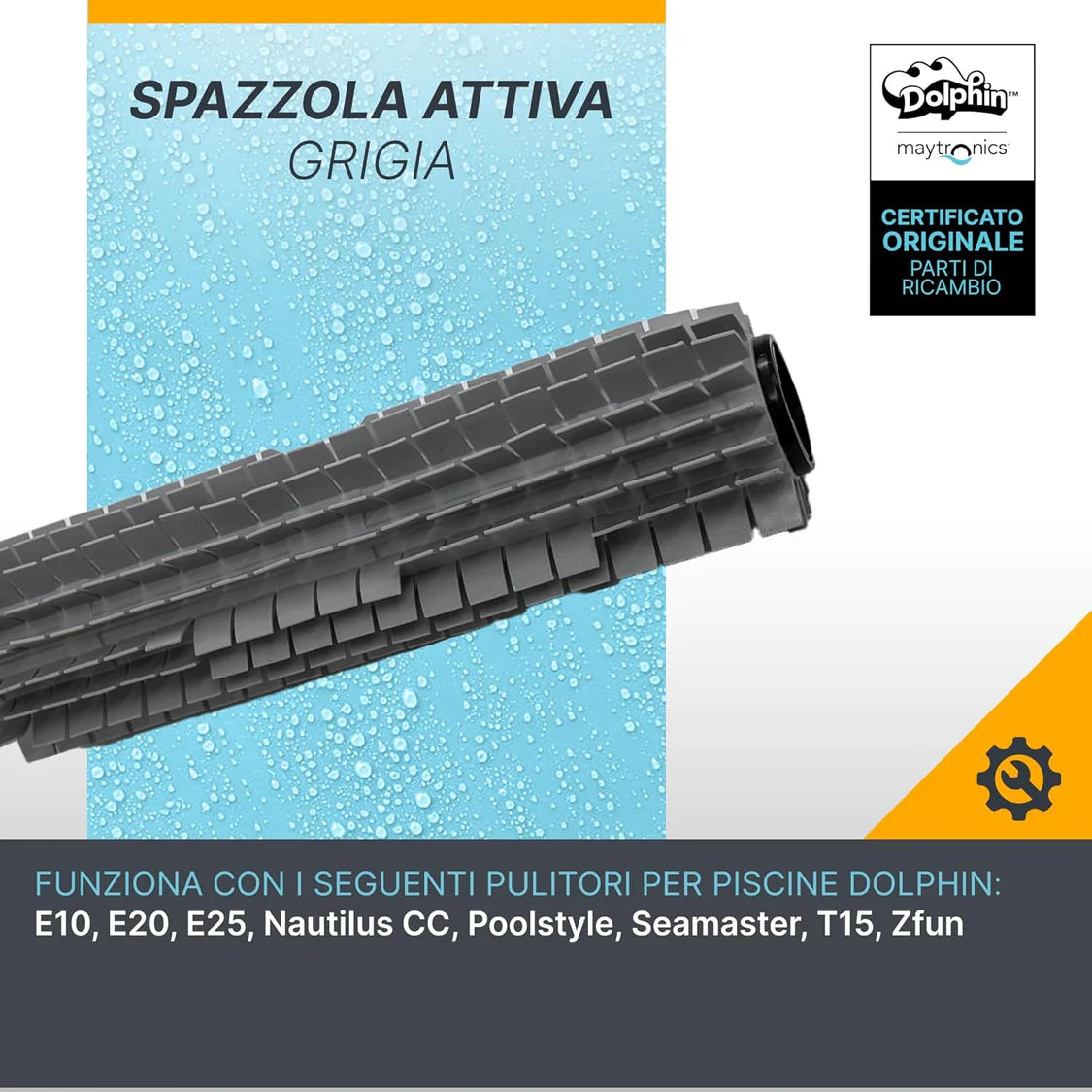 Spazzola PVC Anteriore Attiva su Rullo Robot Piscina Maytronics Dolphin Serie E / S / Z / SX / Mr / SM / Run / SL / Super / Poolstyle / My Zefiro / Wolly / Busatta / Liberty / 61300602-R1 - 9995544-ASSY - 9995551-ASSY