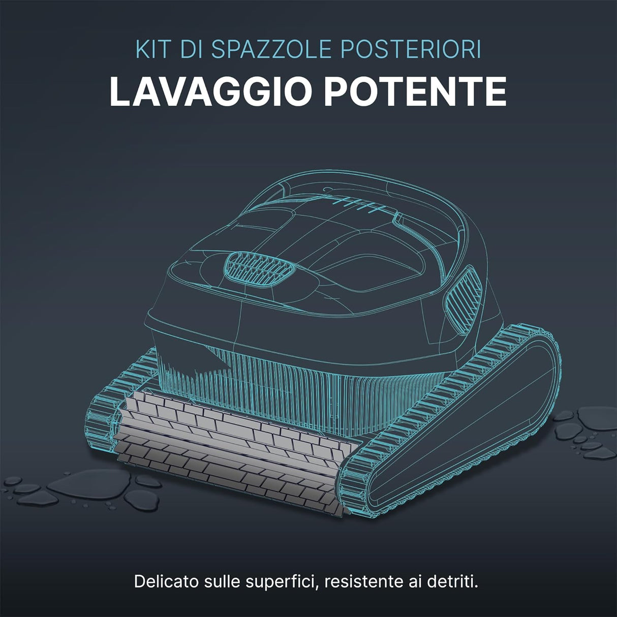 Spazzola PVC posteriore per robot piscina Maytronics Dolphin, illustrazione tecnica con dettagli del design.