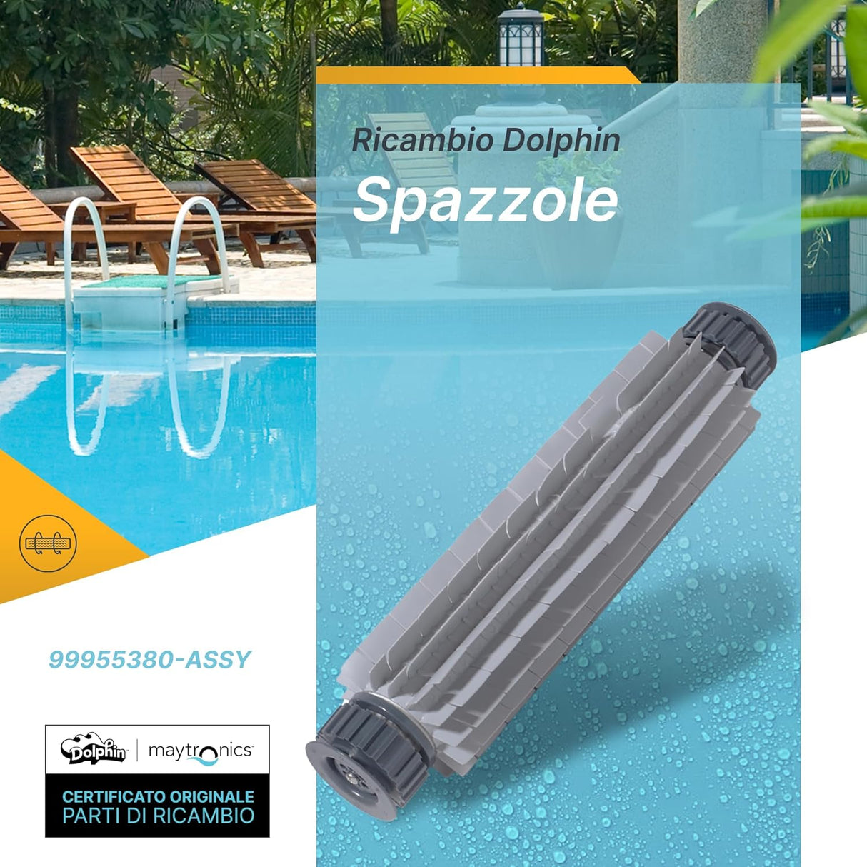 Spazzola PVC posteriore lunga per robot piscina Maytronics Dolphin, modello 99955380-ASSY.
