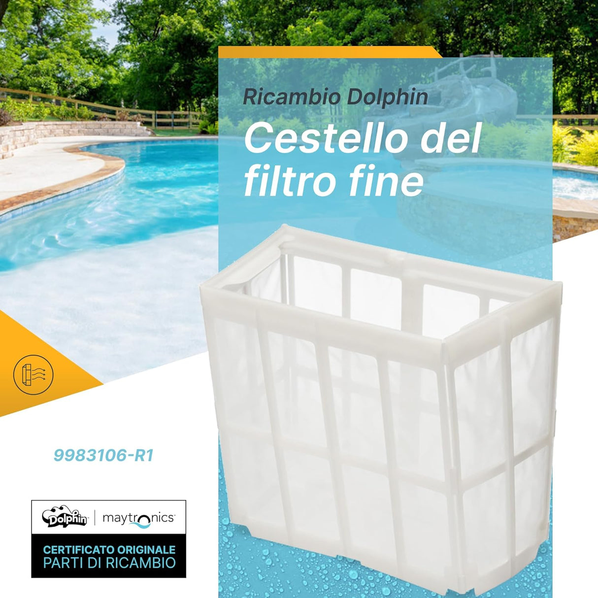Prefiltro sgrossatore 200 micron per cestello filtrante robot piscina Maytronics Dolphin vari modelli.