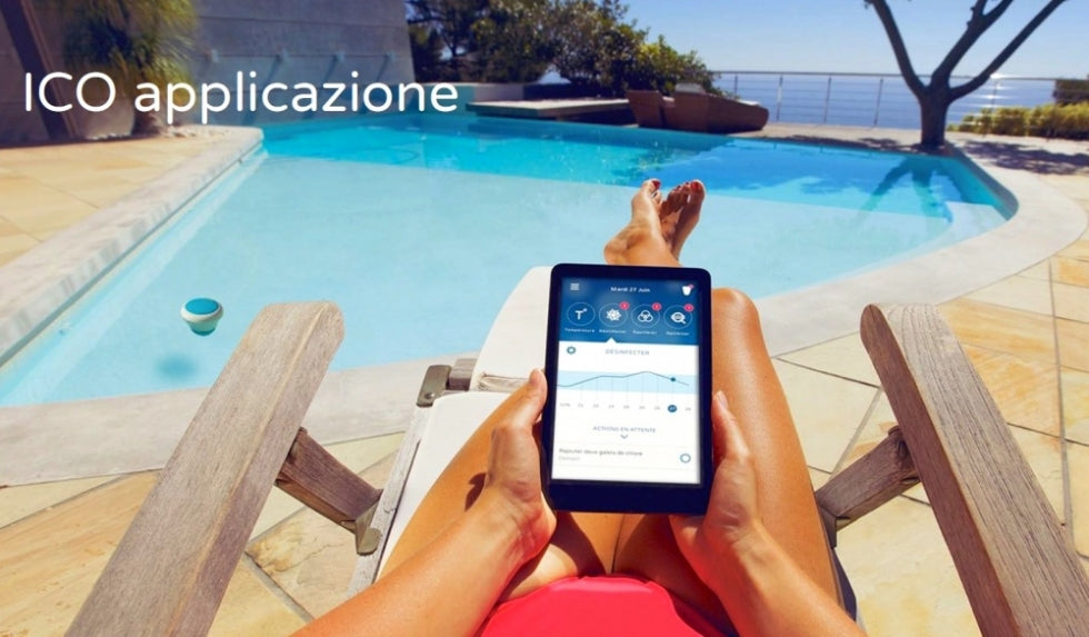 Isolotto Tecnologico Ondilo ICO - Rilevatore Parametri Ph + Cloro + Sale + Bromo + Temperatura Acqua Piscina Tramite Bluetooth & WiFi