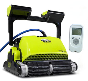 Robot piscina Dolphin Supreme M5 Bio-Suction con radiocomando, adatto per piscine biologiche fino a 15 metri.