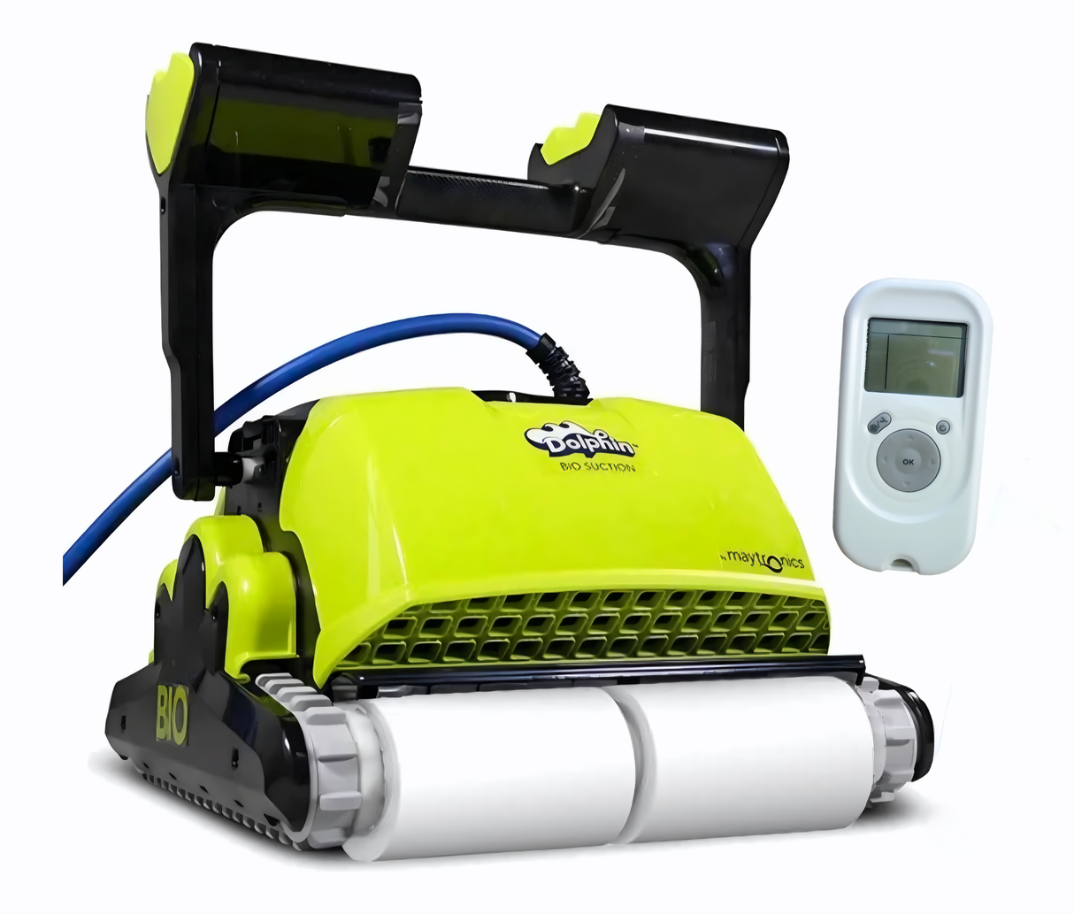 Robot piscina Dolphin Supreme M5 con radiocomando, adatto per piscine biologiche fino a 15 metri.