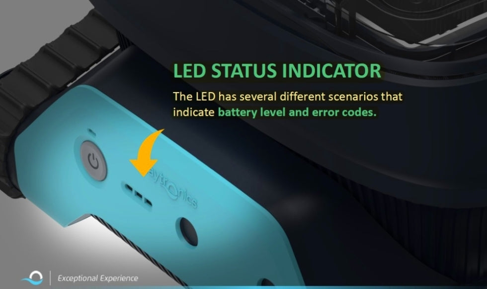 Indicatore LED del Dolphin Liberty 200 Eco per livello batteria e codici errore.