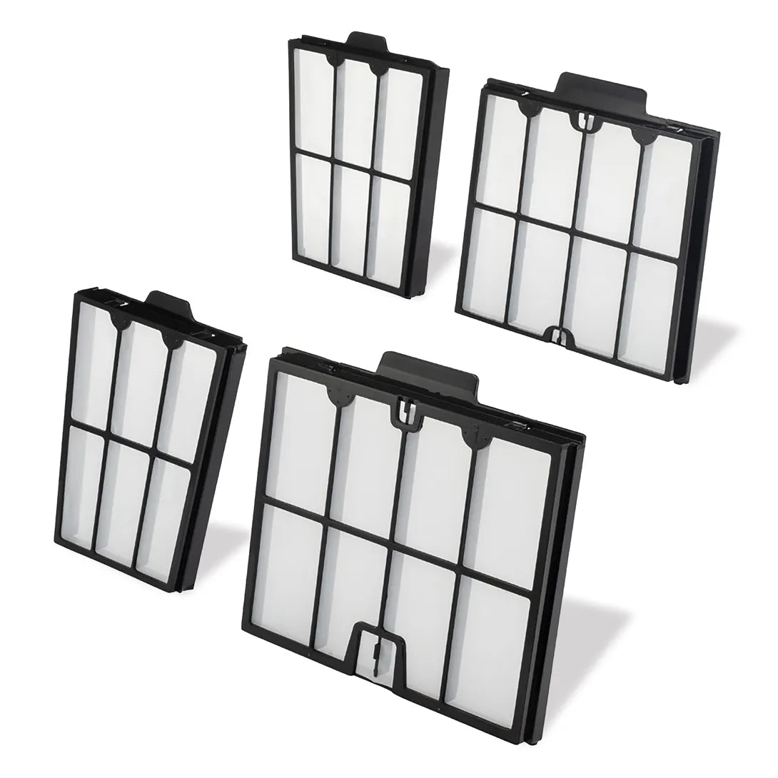 Quattro cartucce filtro nere e bianche per robot piscina Maytronics Dolphin.