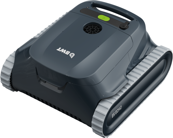 Robot piscina BWT ES Echo senza fili, design compatto, cingoli laterali, per pulizia fondo e pareti.