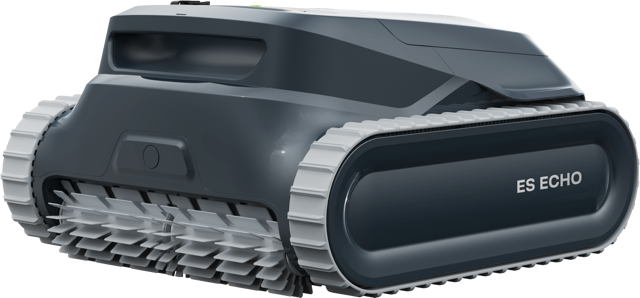 Robot piscina BWT ES Echo cordless, design moderno, su fondo piscina.