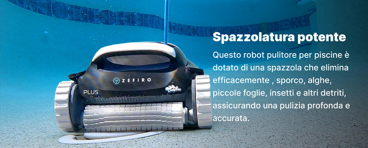 Robot piscina Dolphin My Zefiro Plus Digital in immersione, pulisce fondo e pareti.