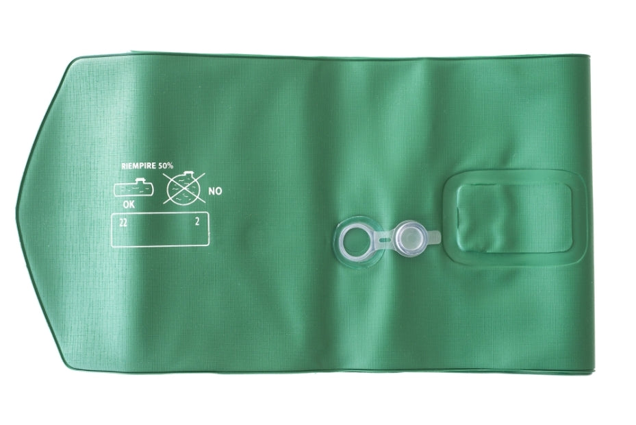 Tubolare verde in PVC rinforzato con valvola, per copertura invernale piscina, con istruzioni stampate.