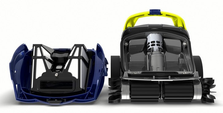 Robot pulitore Zodiac SPABOT OS 0800, vista frontale e componenti interni, per idromassaggio e SPA.