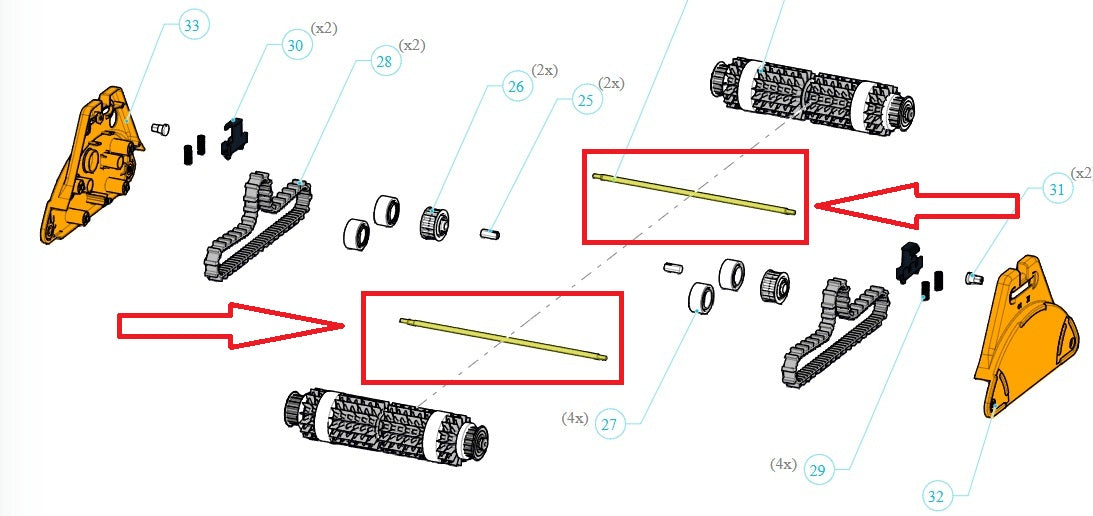 Albero in acciaio inox per rulli spazzole del robot piscina Dolphin Dynamic Pro X2.