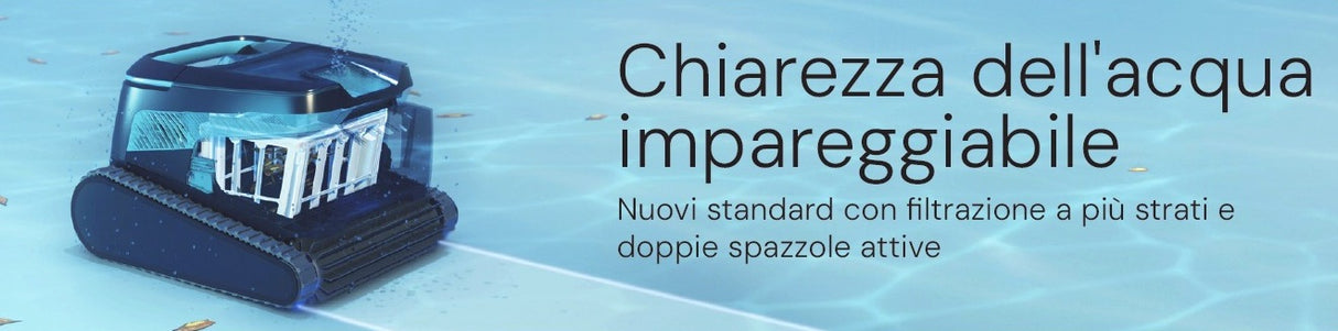 Robot piscina Dolphin Liberty 600i in azione sott'acqua, con doppie spazzole attive.