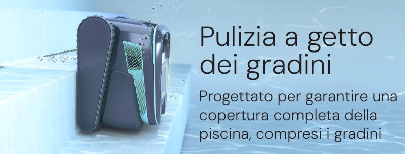 Robot piscina Dolphin Liberty 600i su gradini, pulizia a getto, progettato per copertura completa.