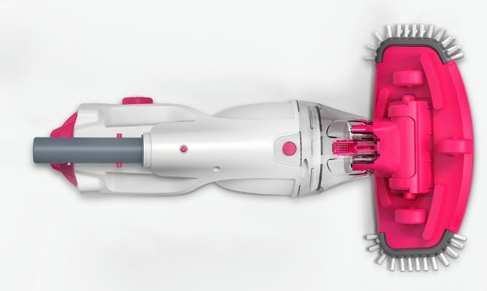 Aspiratore BWT PK GIANT con doppia filtrazione, vista dall'alto, colori bianco e rosa.