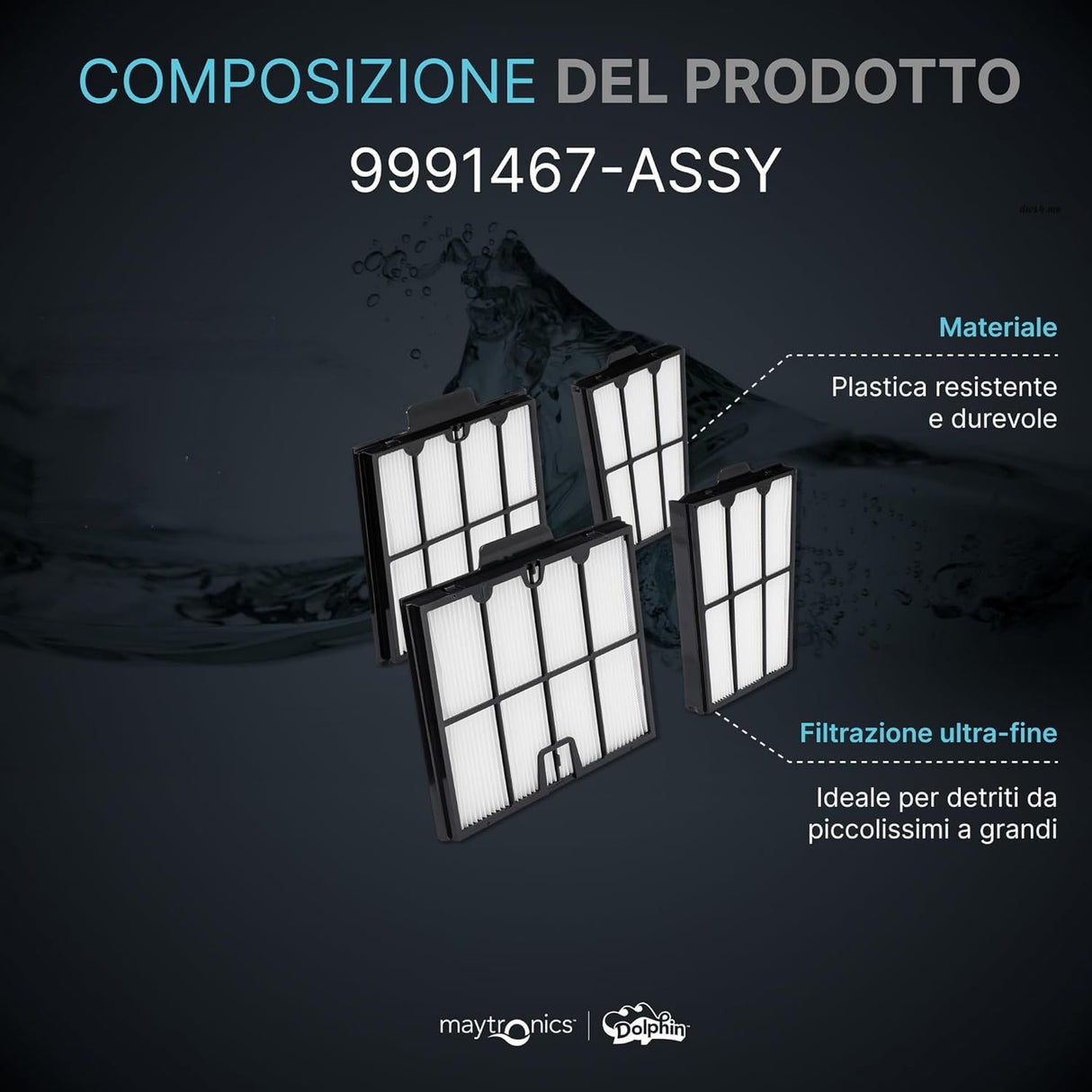 Cartucce filtro 50 micron per robot piscina Maytronics Dolphin, plastica resistente, filtrazione ultra-fine.