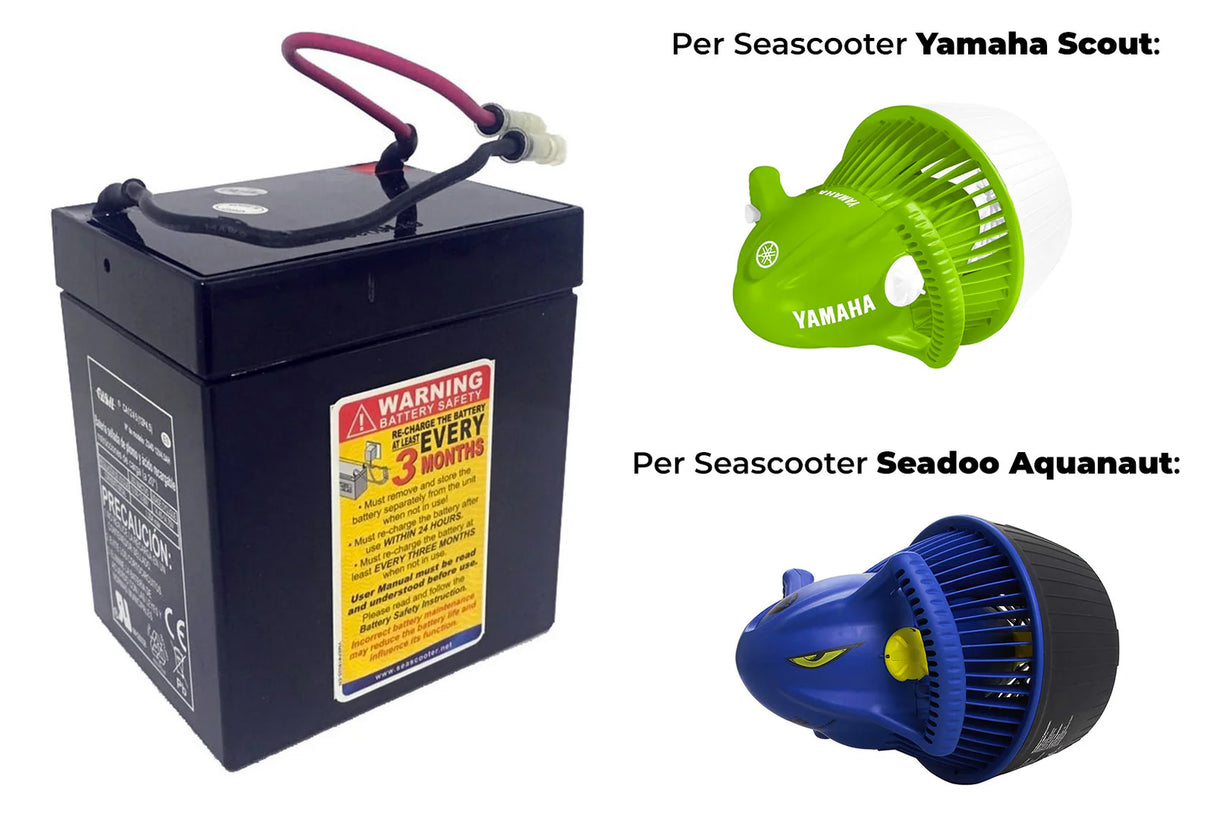 Batteria 12V 4,5Ah per Seascooter Yamaha Scout e Seadoo Aquanaut, con avviso di ricarica.