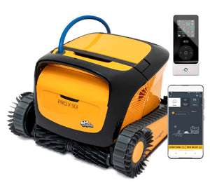 Robot piscina Dolphin PROX 90i con telecomando e app per gestione Wi-Fi e Bluetooth.