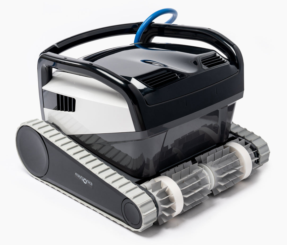 Robot piscina Dolphin Poolstyle 60i con cingoli grigi e maniglia nera, adatto per piscine fino a 15 metri.